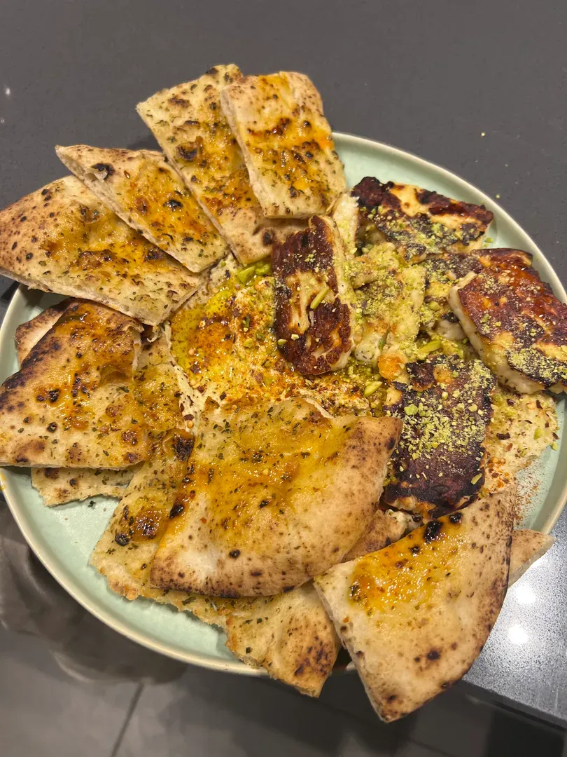 Naan brushed with the chilli oil