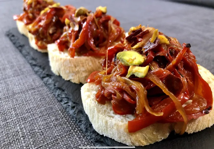Caramelized Onion and Peppers Pintxos